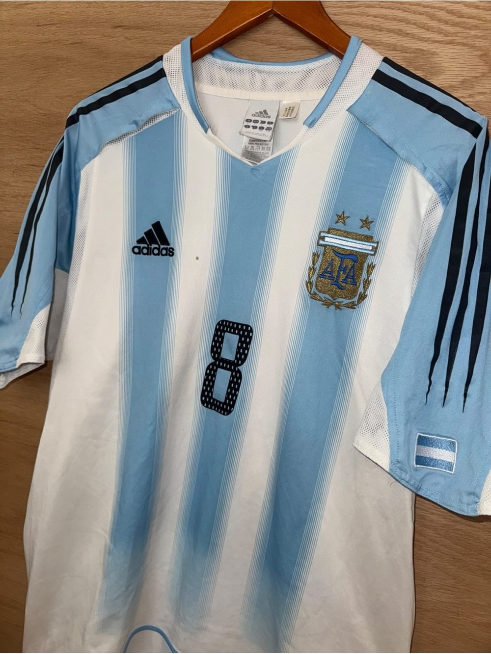 2004 Adidas Argentina Soccer Jersey in Sky Blue & White with # 8 Riquelme - Picture 2 of 4